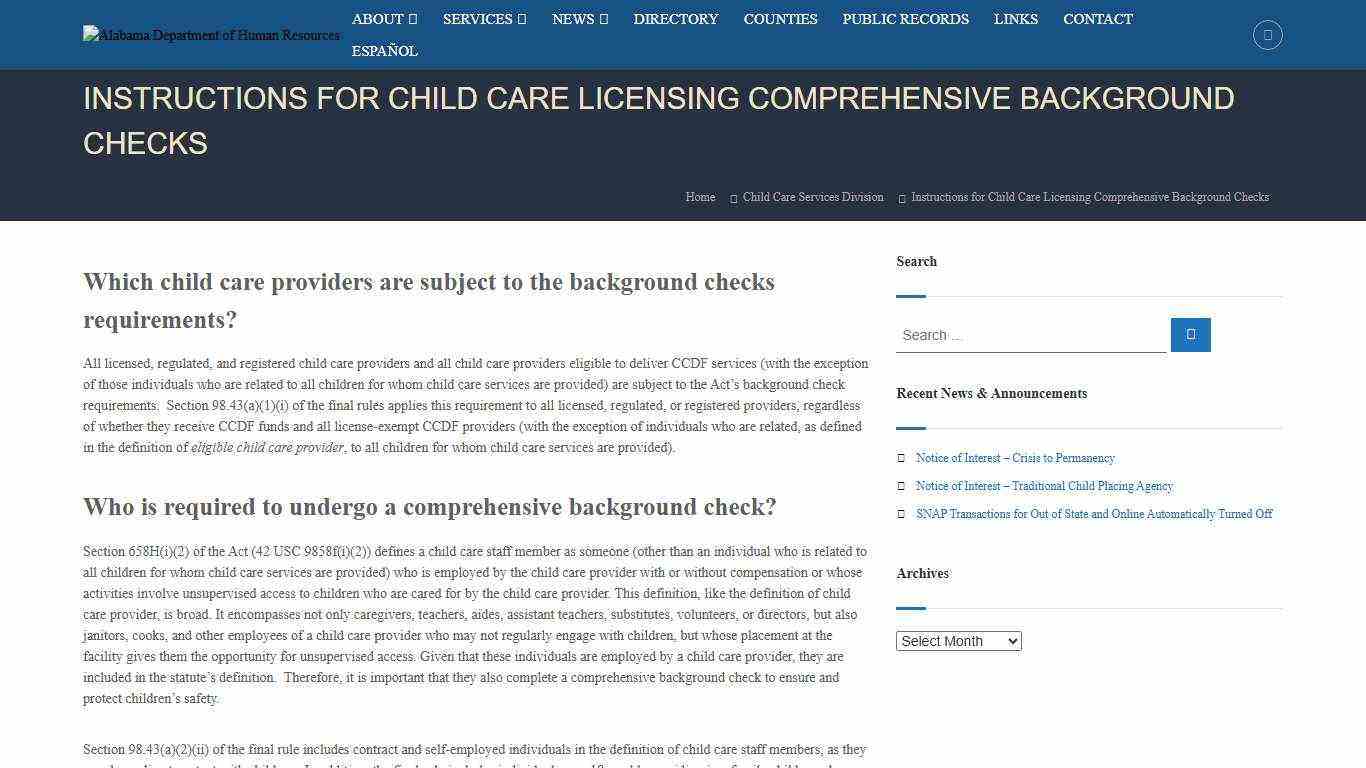 Instructions for Child Care Licensing Comprehensive Background Checks – Alabama Department of Human Resources